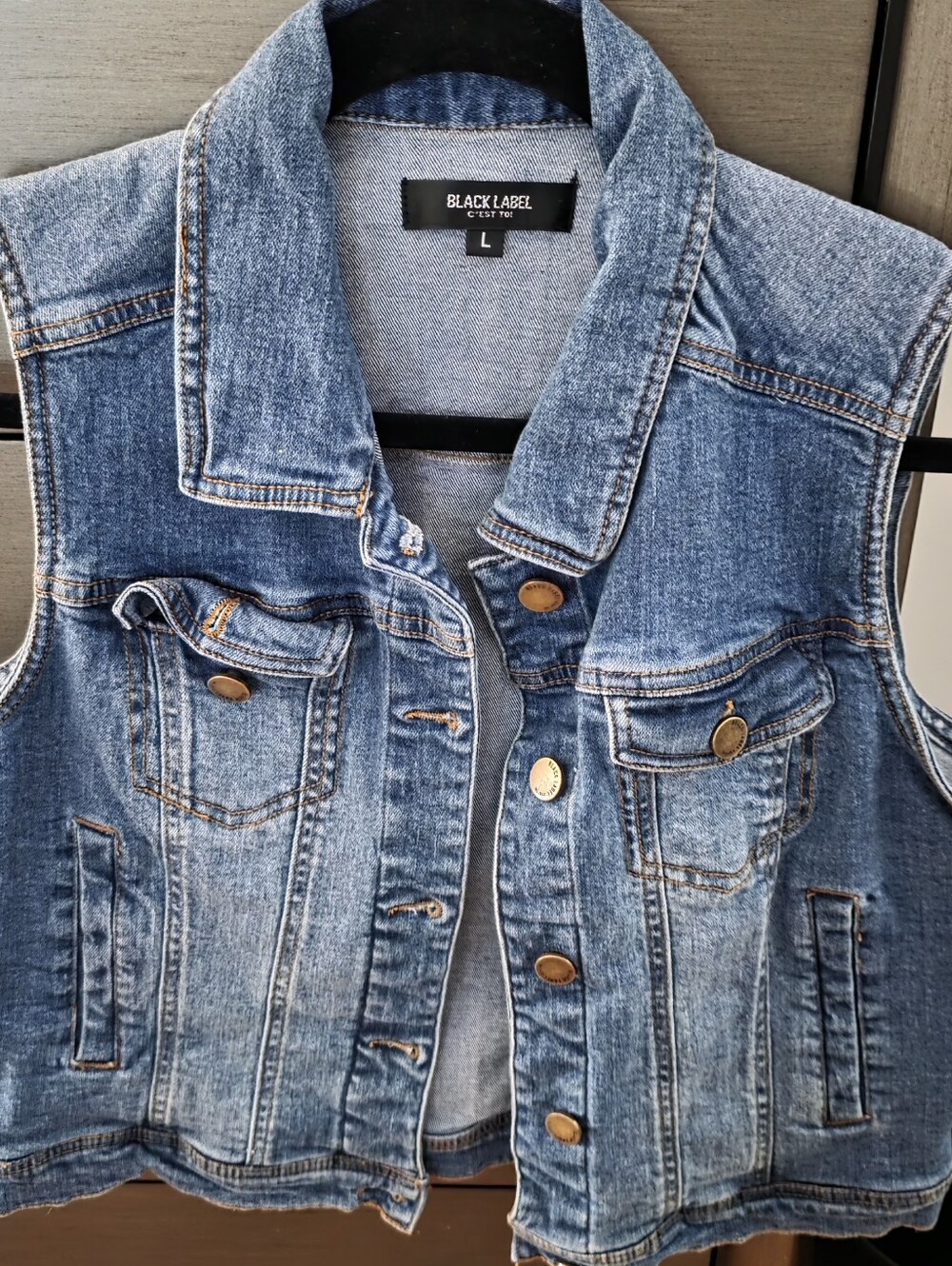 Black Label Medium Blue Denim Vest with Brass Buttons